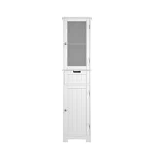 Naples 15 in. W x 11 in. D x 66 in. H White Linen Cabinet with Drawers and Doors