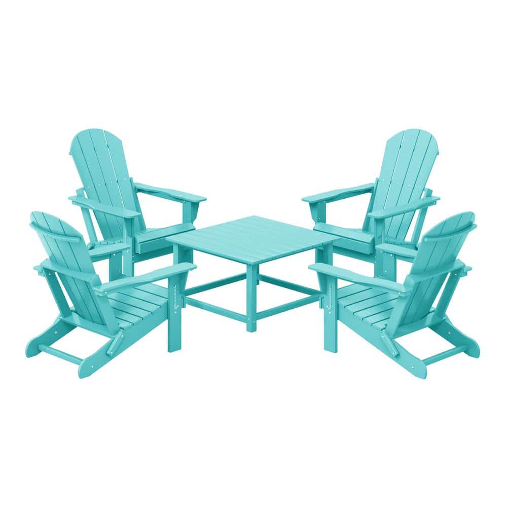 Laguna Turquoise Plastic Weather Resistant Adirondack Chair 5-Piece Outdoor Patio Conversation Set, Square Coffee Table price history on PriceWatchPro