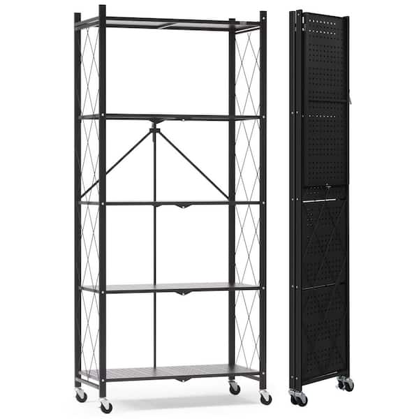 5-Tiers Metal Folding Shelves Storage Shelving Unit in Black for Garage, Kitchen (31.5 in. W x 70.7 in. H x 13.7 in. D)
