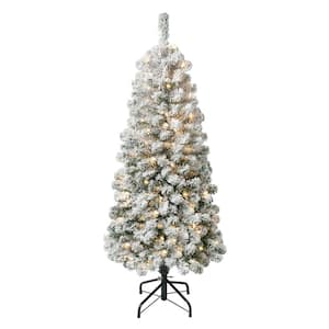 First Traditions 4.5 ft. Acacia Medium Flocked PreLit Artificial Christmas Tree with Clear Lights