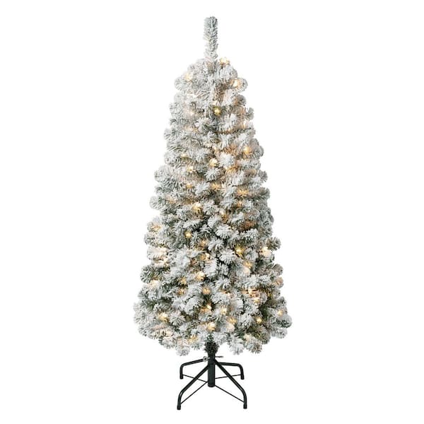National Tree Company First Traditions 4.5 ft. Acacia Medium Flocked PreLit Artificial Christmas Tree with Clear Lights