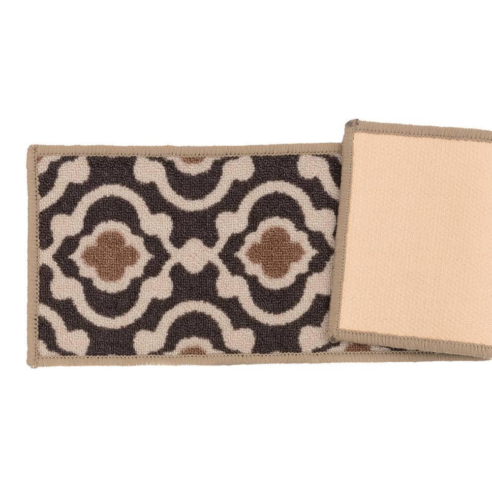 Gray and Beige Nylon Moroccan Trellis Non-Slip Stair Treads Set of 4
