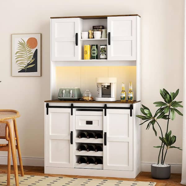 Philip Farmhouse White 72.04 in. Tall Kitchen Pantry Cabinet with Sliding Barn Door