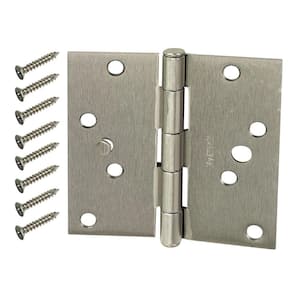 4 in. Square Corner Satin Nickel Security Door Hinge Value Pack (3-Pack)