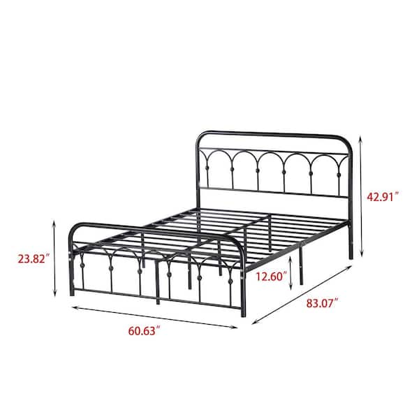 Ziruwu Queen Metal Bed Frame, Queen Bed Frame No Box Spring Needed Metal Platform With Headboard
