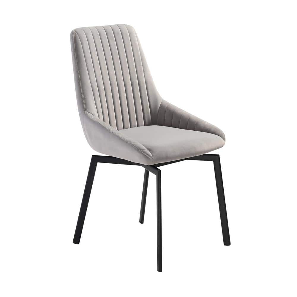 Gray Upholstered Swivel Parsons Side Chair with Metal Legs