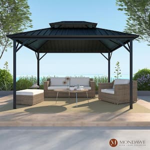 10 ft. x 12 ft. Outdoor Iron Frame Patio Gazebo Canopy Tent Shelter with Galvanized Steel Hardtop Roof Pavilion Garden