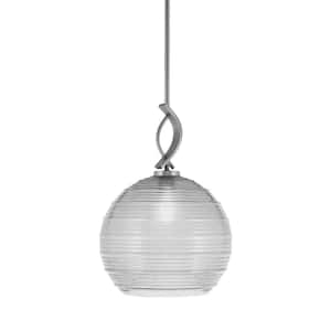 Olympia 1-Light Stem Hung Graphite, Mini Pendant-Light with Ribbed Clear Glass Shade, No Bulb Included