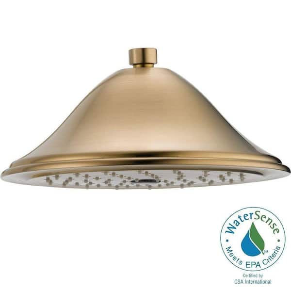 1-Spray 9.4 in. Single Wall Mount Fixed Rain Shower Head in Champagne Bronze 1-Spray 9.4 in. Single Wall Mount Fixed Rain Shower Head in Champagne Bronze