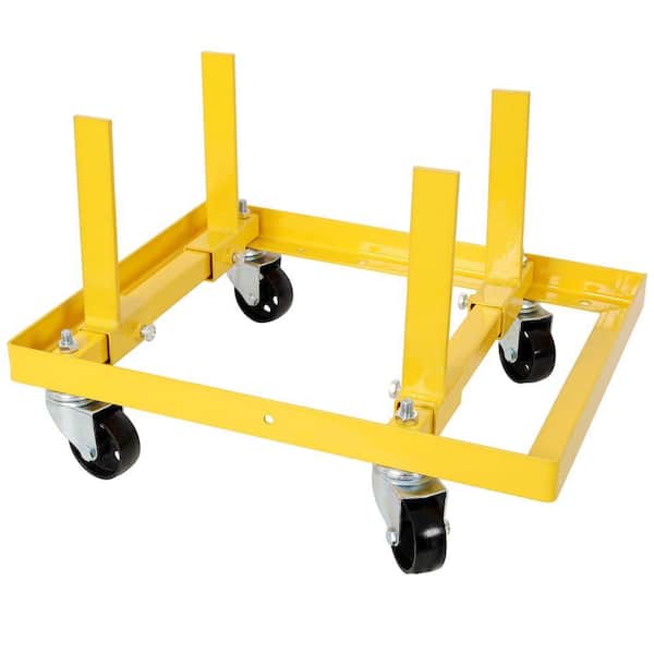 Yellow Steel 750 lb. Capacity Engine Stand Hand Truck with 2 PCS Buckle Straps, Adjustable Width and Length