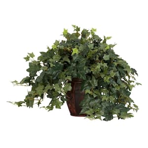 21 in. Artificial H Green Puff Ivy with Decorative Vase Silk Plant