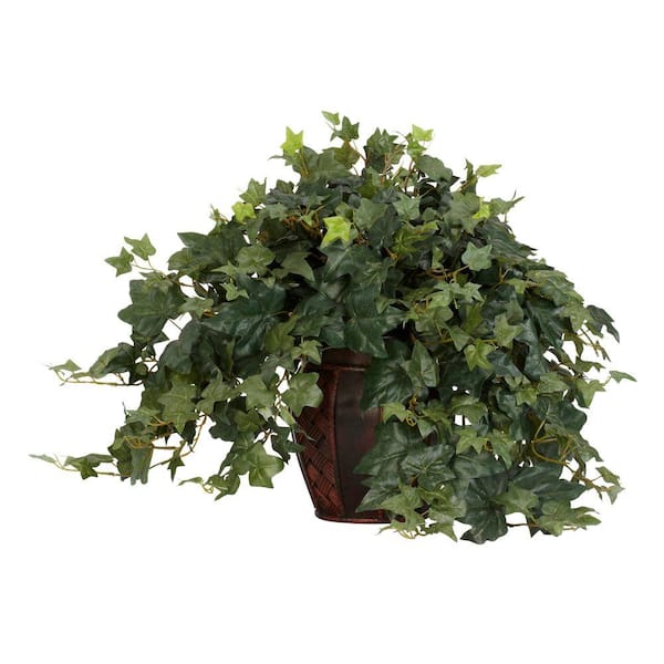 Nearly Natural 21 in. Artificial H Green Puff Ivy with Decorative Vase Silk Plant