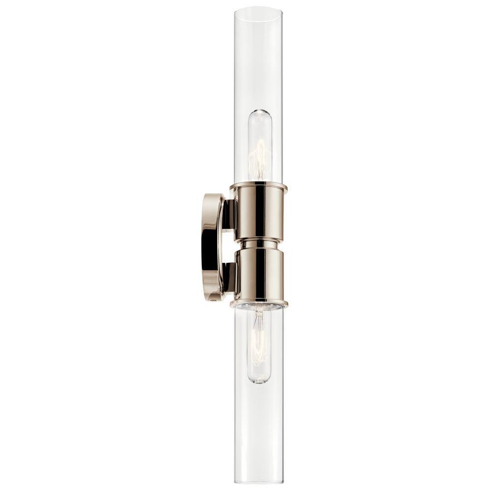 Aviv Polished Nickel 2-Light Wall Sconce with Clear Glass Shades