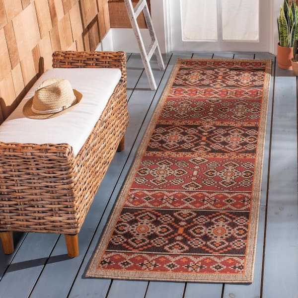 Veranda Red/Chocolate 2 ft. x 8 ft. Border Tribal Indoor/Outdoor Runner Rug