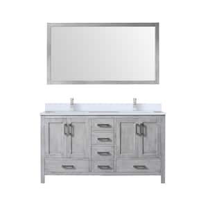 Jacques 60 in. W x 22 in. D Distressed Grey Bath Vanity, Cultured Marble Top, Faucet Set, and 58 in. Mirror
