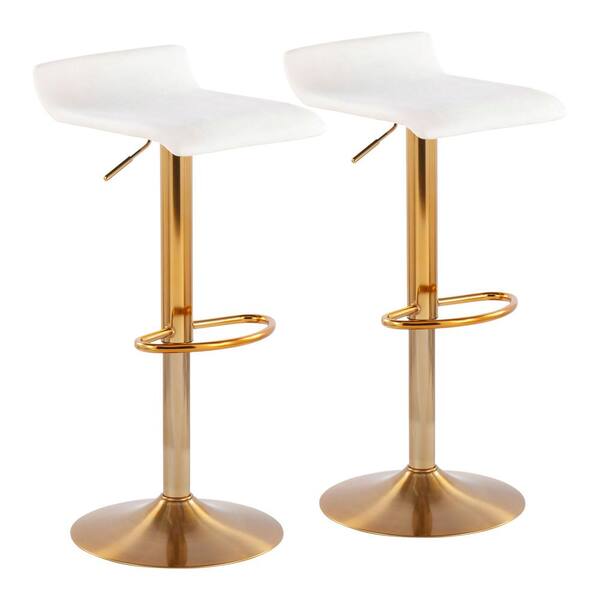 Gold Steel Adjustable Bar Stool Set, Gold And White Leather Bar Stools