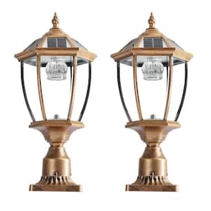 1-Light Bronze Aluminum Solar Outdoor Weather Resistant Post Light with Dimmable LED(2 pack)