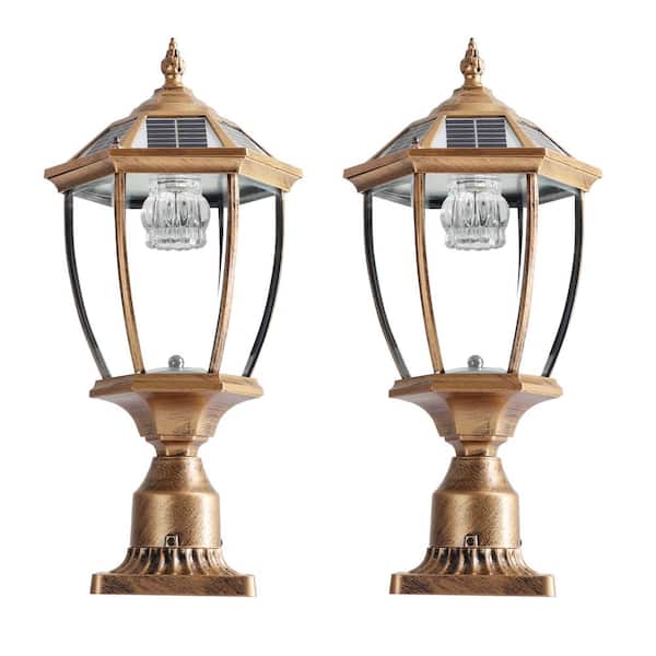 Jushua 1-Light Bronze Aluminum Solar Outdoor Weather Resistant Post Light with Dimmable LED(2 pack)