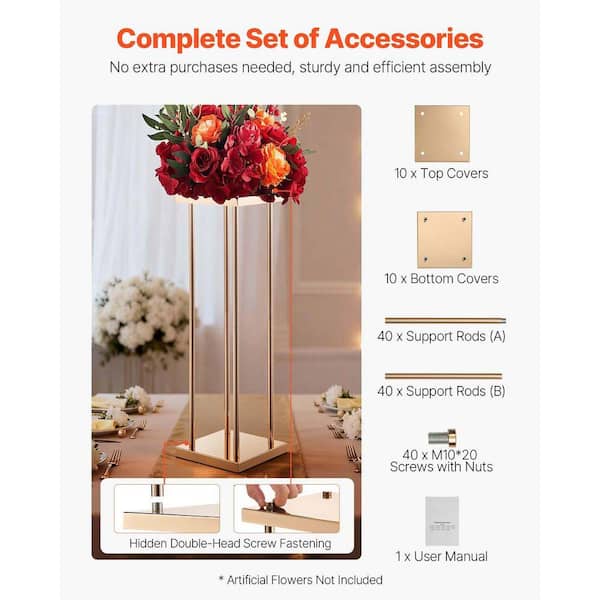 SKYSHALO Wedding Flower Stand 10-Pieces 31.5 in. Column Stand Gold