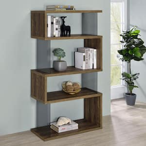 Emelle 35.5 in. Wide Aged Walnut 4-shelf Bookcase with Glass Panels