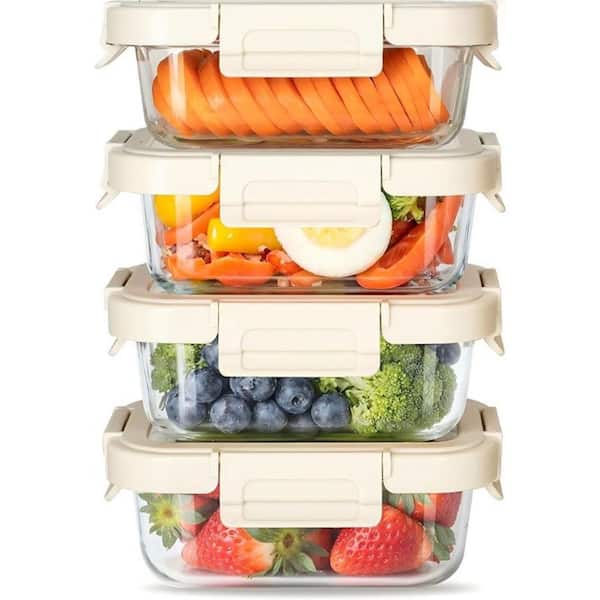 Food Meal Lunch Boxes with Exclusive Glass Lids, BPA-Free, Pantry Organizers and Storage, Freezer to Oven Safe (4-Pack)