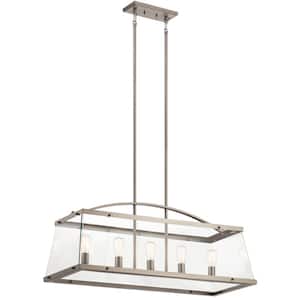 Darton 40.75 in. 5-Light Classic Pewter Transitional Shaded Linear Chandelier for Dining Room