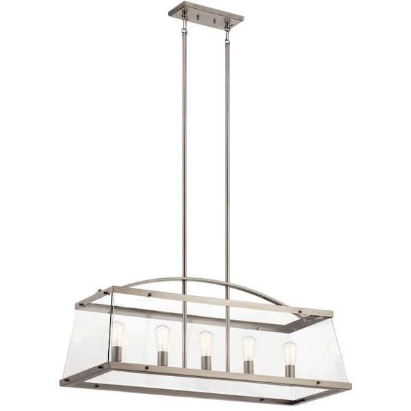 KICHLER Darton 40.75 in. 5-Light Classic Pewter Transitional Shaded Linear Chandelier for Dining Room