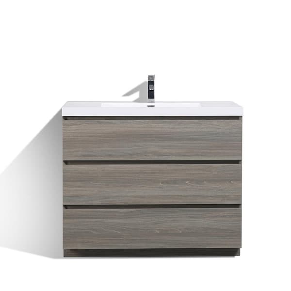 JimsMaison 42 in. W x 19.5 in. D x 34 in. H Freestanding Bath Vanity in Maple Grey with White Cultured Marble Top