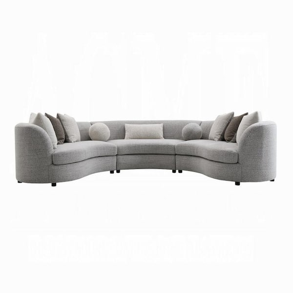 39 in. Round Arms 3-Pieces Fabric Curved Sectional Sofa in Gray and Black