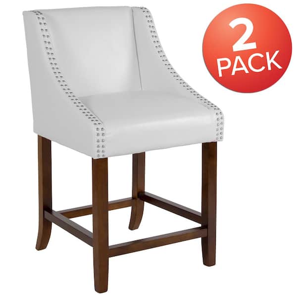 Carnegy Avenue 24 in White Leather Bar Stool (Set of 2)