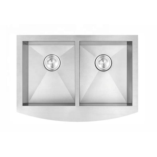 Maincraft 33 in. Undermount Double Bowl 18 Gauge Silver Stainless Steel Farmhouse Apron Kitchen Sink without workstation