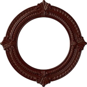 5/8" x 13-1/8" x 13-1/8" Polyurethane Benson Ceiling Medallion, Brushed Mahogany