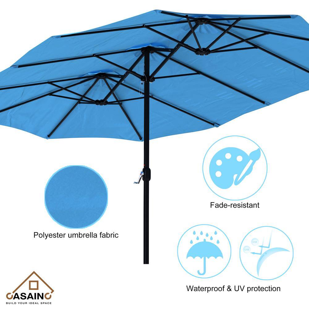 Turquoise Steel Double-Sided Market Umbrella with Stand, 15ft