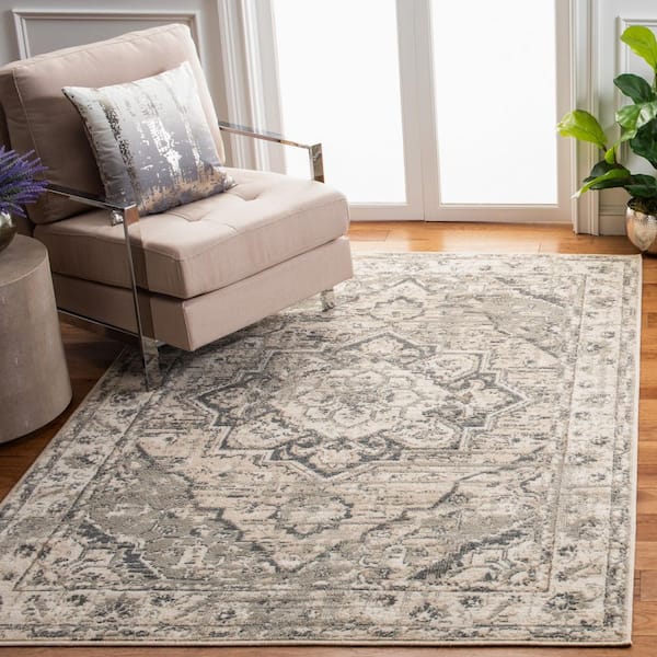 Pyramid 3 ft. x 5 ft. Ivory/Gray Ornate Border Area Rug