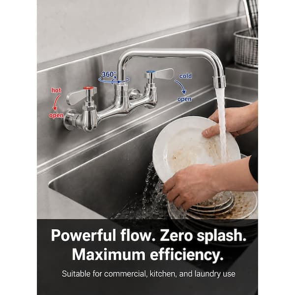2-Handle Wall Mount Standard Kitchen Faucet in Chrome