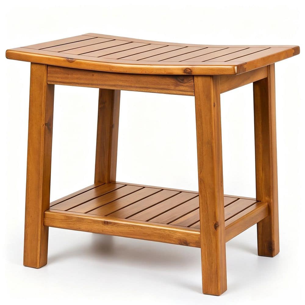 20 in. Teak Shower Seat in Brown, Solid Wood Shower Stool with Storage Shelf for Bathroom, Indoor & Outdoor Use price history on PriceWatchPro