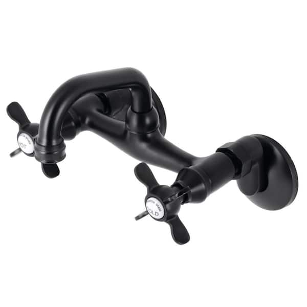 Kingston Double Handle Wall Mount Bar Faucet in Matte Black