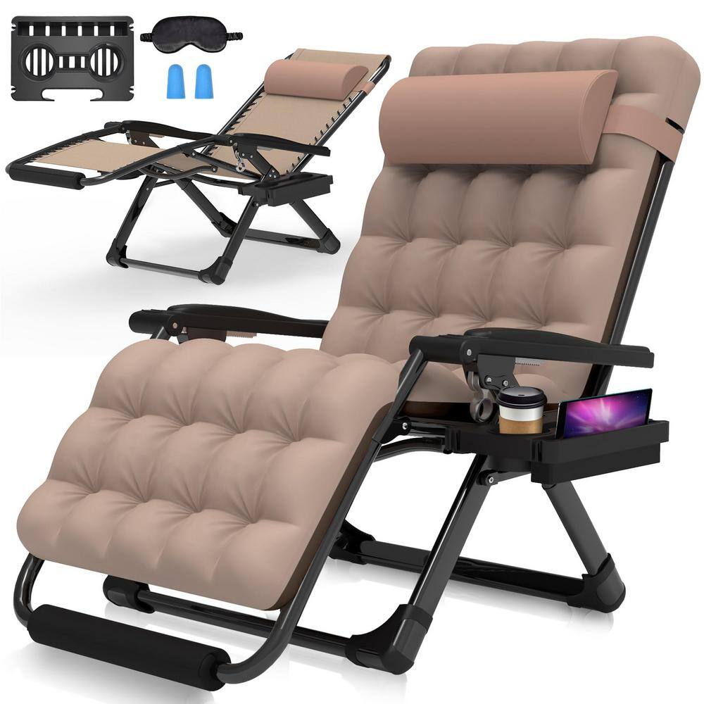 SEEUTEK Enloe 33 in.W Oversized Zero Gravity Chair Metal Outdoor Chaise ...