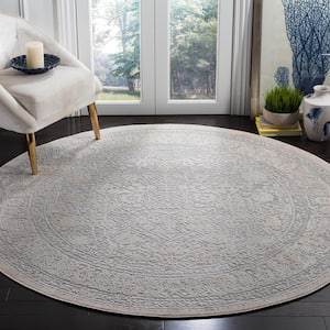 Reflection Light Gray/Cream 5 ft. x 5 ft. Round Distressed Border Area Rug