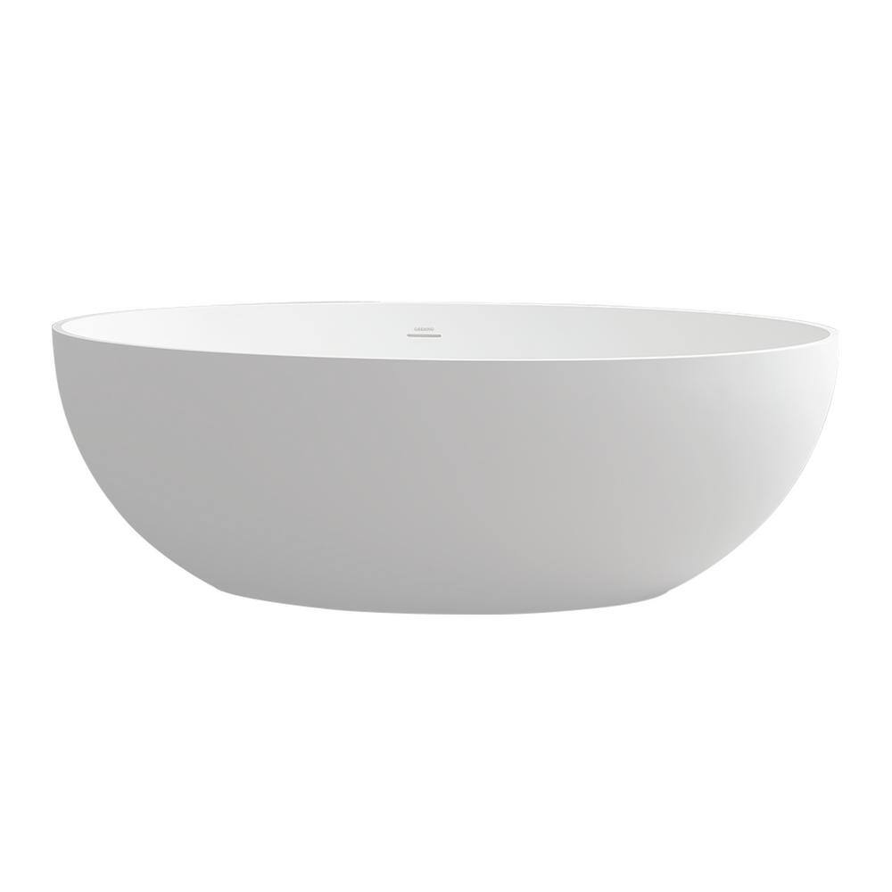 White Oval Freestanding Resin Soaking Bathtub