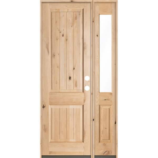 Krosswood Doors 44 in. x 96 in. Rustic Unfinished Knotty Alder Sq-Top VG Left-Hand Right Half Sidelite Clear Glass Prehung Front Door