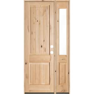 46 in. x 96 in. Rustic Unfinished Knotty Alder Sq-Top VG Left-Hand Right Half Sidelite Clear Glass Prehung Front Door