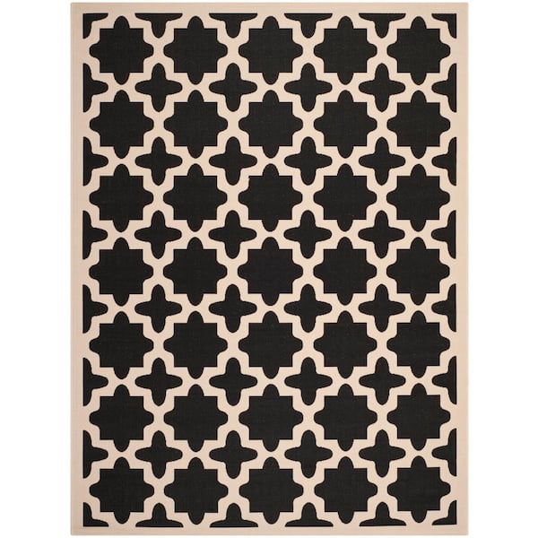 SAFAVIEH Courtyard Black/Beige 9 ft. x 12 ft. Geometric Indoor/Outdoor Patio  Area Rug