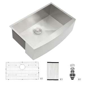 30 in. Farmhouse/Apron Front Single Bowl 18 Gauge Stainless Steel Kitchen Sink with Strainer