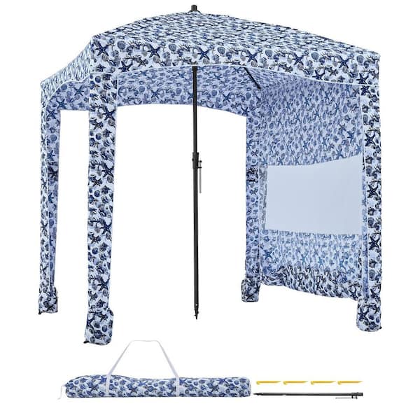 6x6 ft. Beach Cabana Tent w/ Side Wall, UPF 50+ Sun Shade, Easy Setup, Sand Pockets, Portable Shelter, Navy Blue Pattern