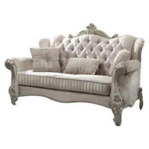 69 in. W. x 43 in. x 45 in. Ivory Velvet Loveseat with 3-Pillows