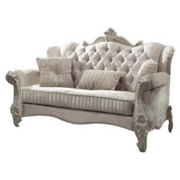 HomeRoots 69 in. W. x 43 in. x 45 in. Ivory Velvet Loveseat with 3-Pillows