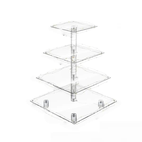 4-Tier Yellow Acrylic Cake Stand Tower with Warm Yellow LED Light for Birthday, Wedding, Party and Candy Bar Decor