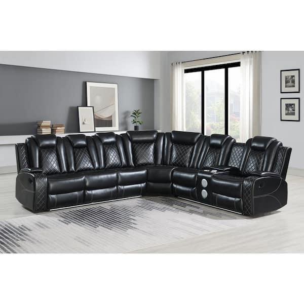NEW CLASSIC HOME FURNISHINGS New Classic Furniture Orion Pillow Arm 3-piece 98 in. Polyester Fabric Manual Sectional Sofa in Black