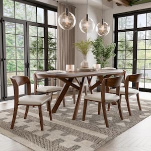 Shelun VI 7-Piece Oval Rich Walnut Wood Top Dining Table Set (Seats-6)